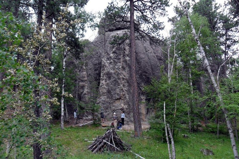 Bull Rock, as seen from the trail coming down from the north (with the rock on the right).