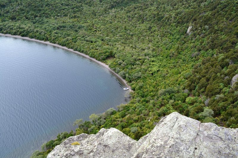 Stunning views of the bay from the top of the bluff, best reached by climbing Sex Panther