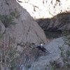 Ben on the upper part of p3. Once above the roof (just below Ben) the climbing is a bit thinner but still 5.10-