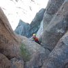 Matt topping out the p4. Not quite sure while I'm smiling, maybe cause its over... <br>
<br>
A pretty splitter OW. The crux being passing a thorny bush just as it becomes a perfect 7" corner.