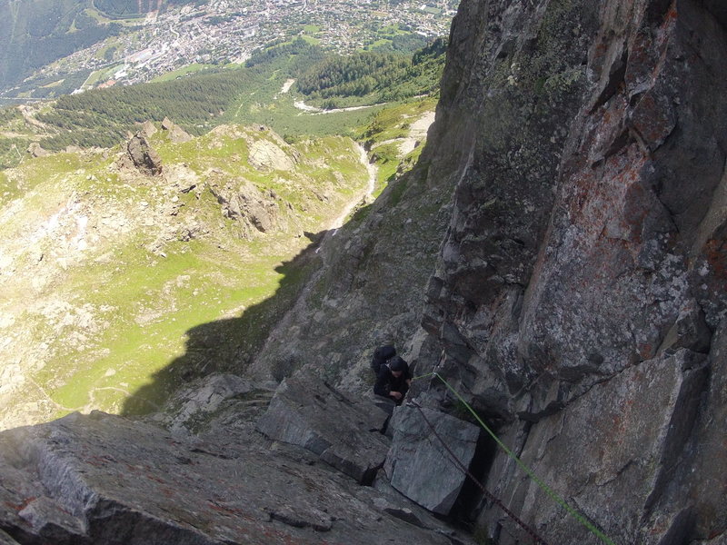 Climbing Pitch 3 on Voie Frison-Roche