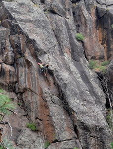 Getting onto the good stuff. The crux is the roof above me.