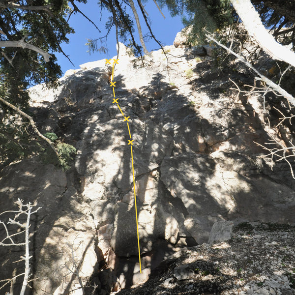 This is a little lower along the Red Wonder Wall trail just about to the end and lies down below and past the Chalk Stone. I'm told this is 5.4 climbing on less than vertical rock.