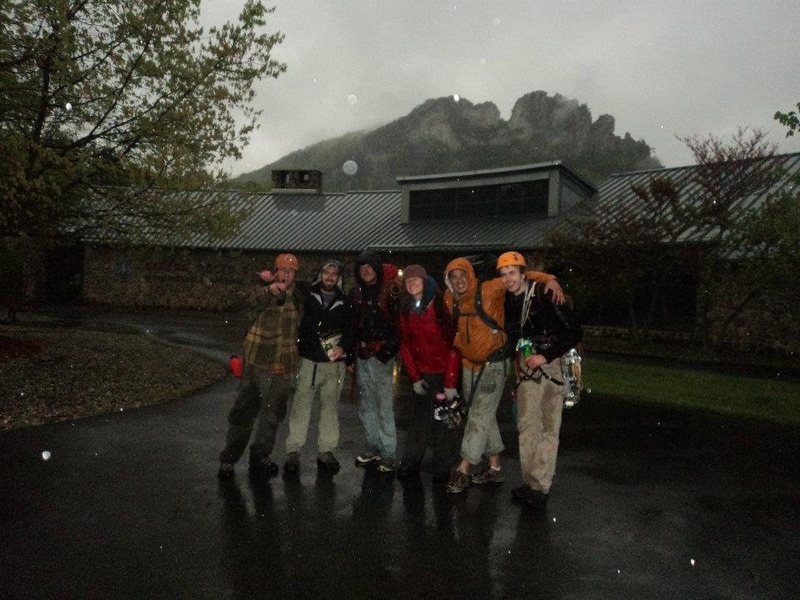 Good friends after a wet descent from the east side of Seneca