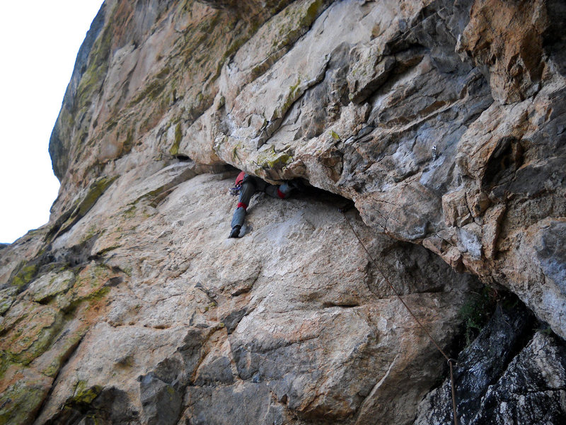 Climber working his way up the route