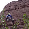 Climber about half way up the route