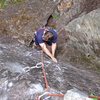 The thin layback moves at the bottom of Flippo (5.10c).