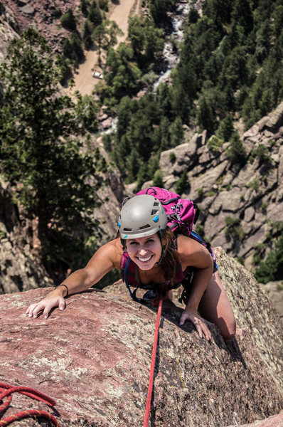 Jenna Marie climbing with Joey from Colorado Mountain School. Photo by Brian Aitken.