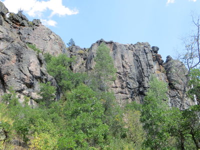 Most of the upper and lower part of the seedhouse crag is visible in this photo.  Upper crag on the left and lower crag on the right.