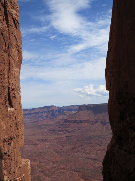 View of the Fisher Towers from the notch before the summit pitch.