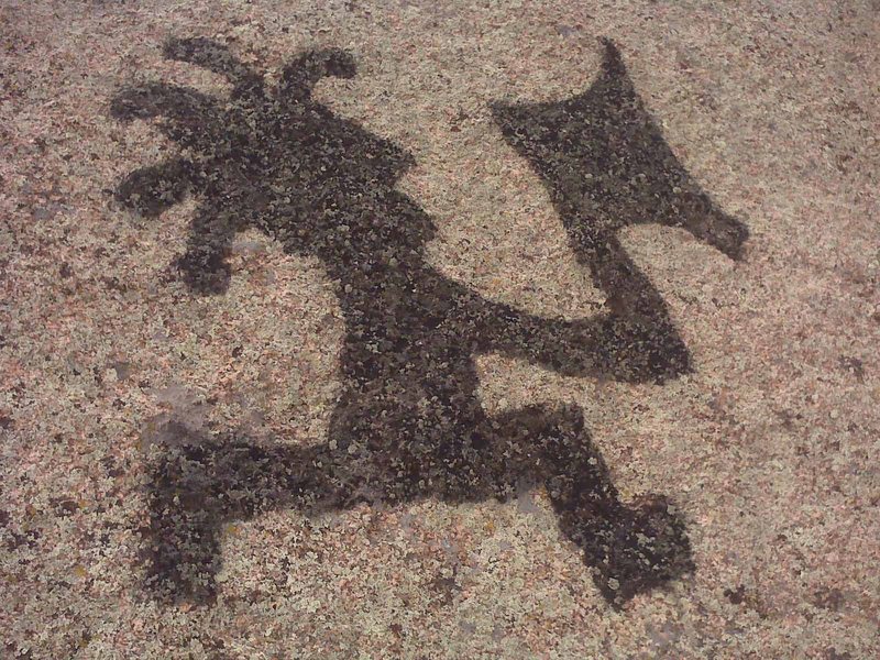 Not a swastika after all but a spray-painted Kokopelli with a hatchet.<br>
<br>
Photo by JB.