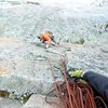 Bert following the crux pitch on Ten little Indians....