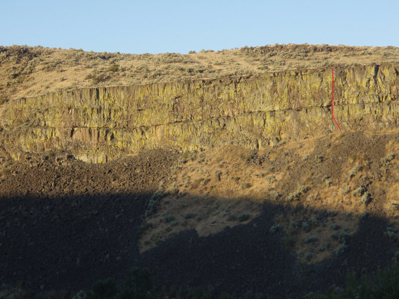 Rodeo Flip Wall with "No Bolts to Blind You" marked. Rodeo and Misty flip are above the large boulder field on the left.