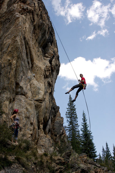 Joe rappelling off of Eager Beaver.