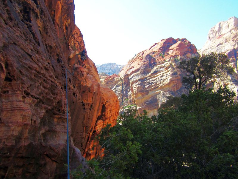 The start of the long 5.3/5.4 traverse on P-1 of Crabby Appleton. A beautiful area!