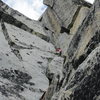 D. Lucander on the outstanding final pitch corner of Prusik Peak S. Face