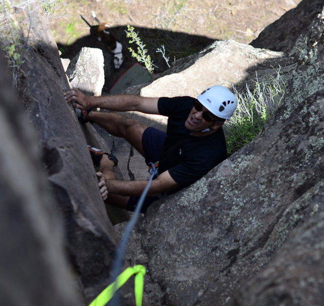 Sayfe passing the crux; Bela below him.