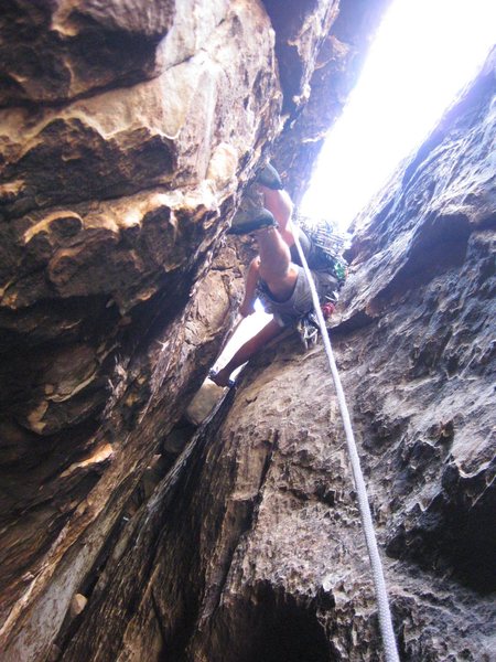 P-2. Fun, if you're not leading it. ; ) <br>
Although, Jonny liked it. : ) He chose to place a Big Bro, and not clip the retro bolt, which may, or may not still be there. It's been awhile since we were on Healy's. Climbers beware.<br>
<br>
