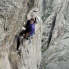 Cody Sims on the crux of Pent Up, the Black Canyon.