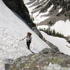 David Lenz enjoys the NW Couloir of Symmetry Spire.