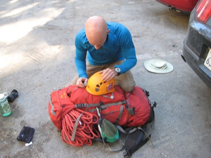 at the trailhead packing up