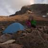 Our camp in  the boulder field beneath the massive Diamond face of Longs peak