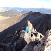 Joe tops out the climb near the cairned prow.  This feels like a bunch of stacked blocks here.