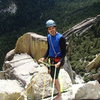 Carlos Serrano amped up at the traverse belay! Working up towards Terrorvision