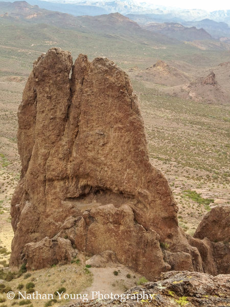 View of "The Hand" from the 2nd pitch belay ledge on "The Tower - Standard Route".  