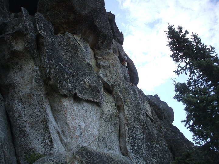 C. Rowell about to pull into the crux! Route follows the rope. 