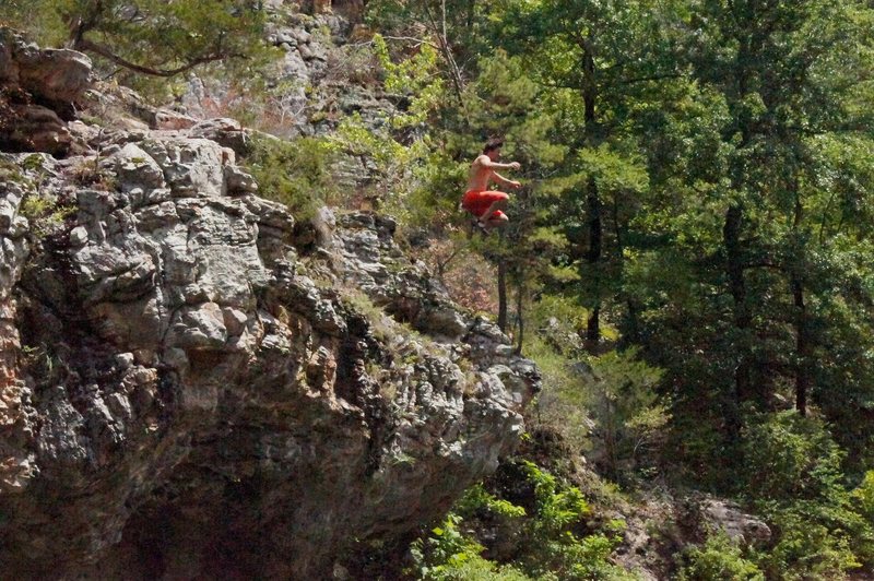 Catching air at Kyles Landing, Arkansas.