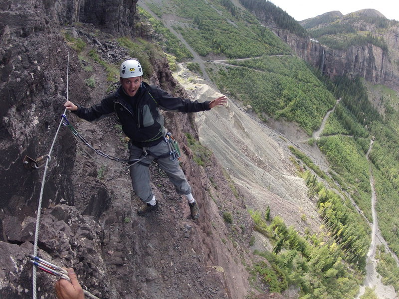 The via ferrata.  You can walk off the top of this climb back to the cars on the switchbacks.  Be ready for a skinny trail on top of the cliff.  Cables available to clip into at the narrowest parts.