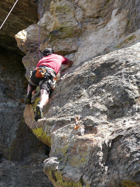Shane Morris showing that it truly is an arete climb. Photo M. Bennet.