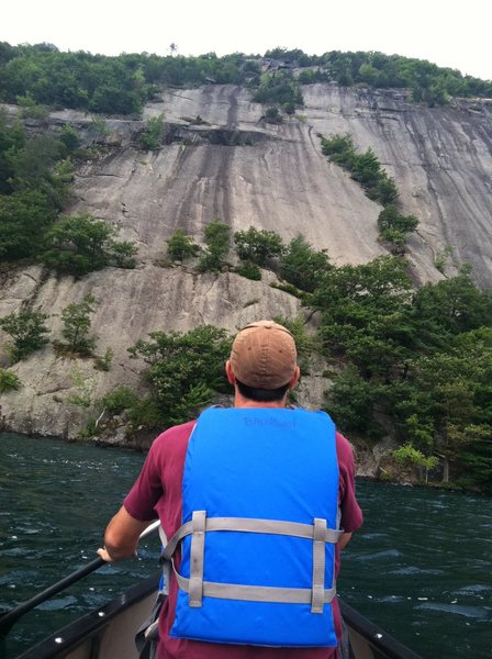 Our approach to Roger's Rock by Canoe.