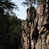 Middle Finger Backside<br>
<br>
Pleasant Dreams (5.8)mixed<br>
<br>
Crowders Mountain State Park, North Carolina