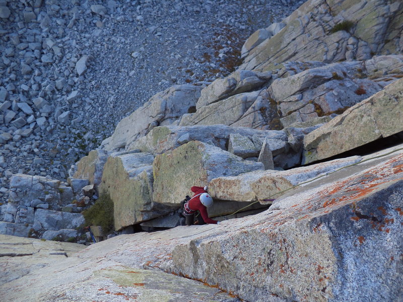 Pitch 2 chimney before the cruxy traverse