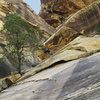 Jonny on Soylent Greenjeans, Red Rock, Willow Springs. I never get tired of this climb!! Sept 2012. Photo by Gigi.