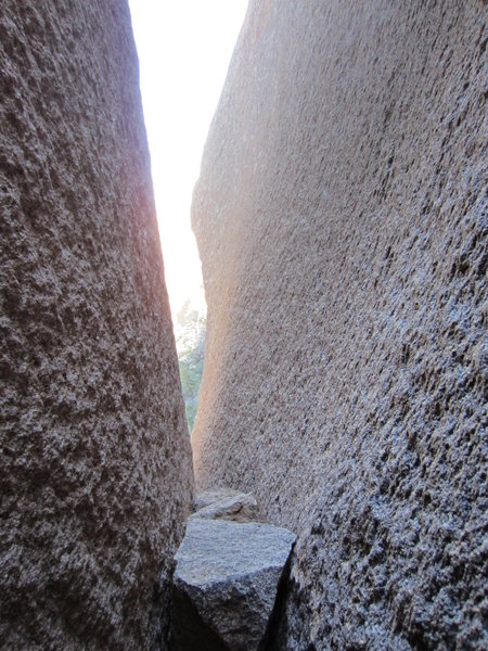 View from the belay at the bottom of pitch 3