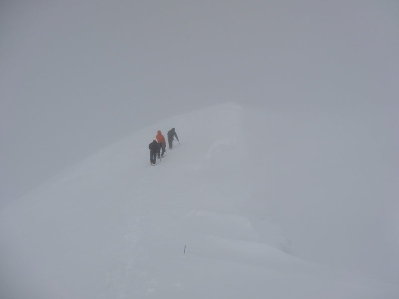 Shad, Eric, and Daniel on the summit ridge. Not much to see.