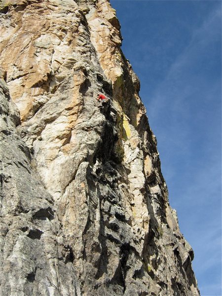 You can see the dihedral above the climber that is eventually reached.