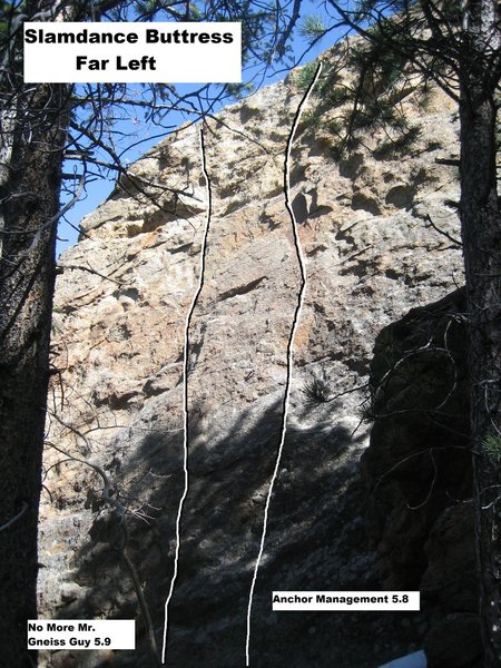 Slam Dance Buttress, far left, revised.<br>
<br>
Photo courtesy of Rich Perch.