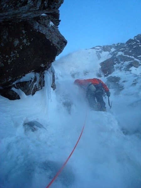 Colin Haley on an ice pitch on Ski Tracks