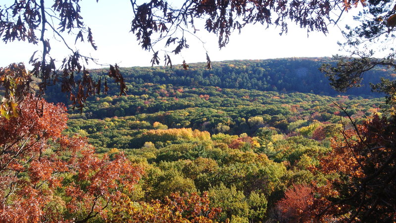 I try and post one every year around this time.  South Bluff in nice fall colors taken from base of White Wall, West of the Quarry Rocks, East Bluff DL 10-07-12.