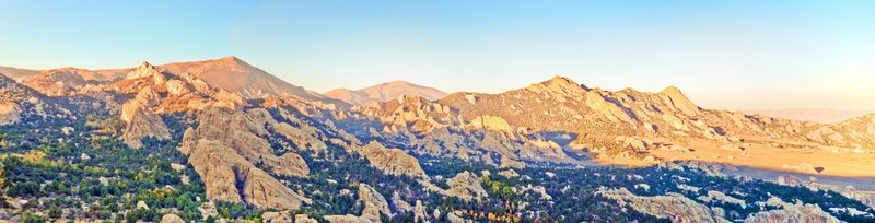 Panoramic view from the top of Bath Rock, overlooking the City of Rocks...