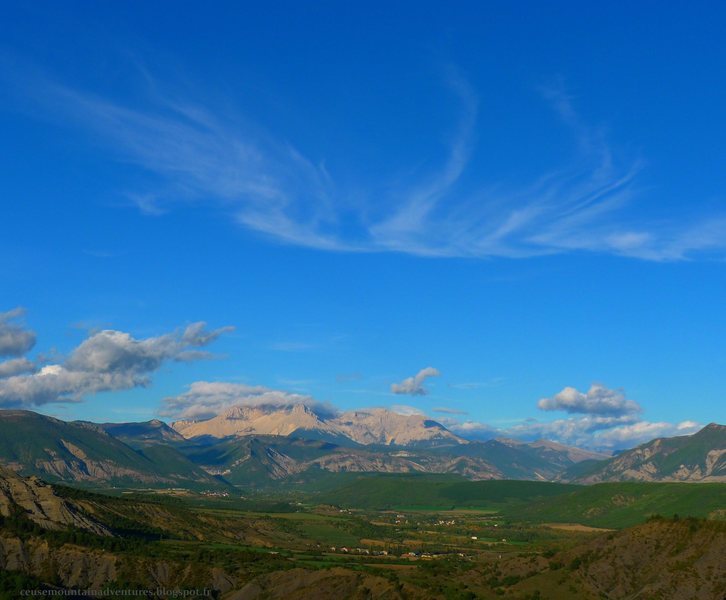 The backside of the 'Pic de Bure' massif (2709m/8887ft) in the Dévoluy, as seen from the climbing area 'le secteur ultra secret'. The 'Pic de Bure' is host to some adventurous 20 pitch limestone trad routes... <br>
