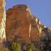 Damfino tower on approach with afternoon light. Left corner system is Damfino. Beautiful curvy dihedral is Damfidont.