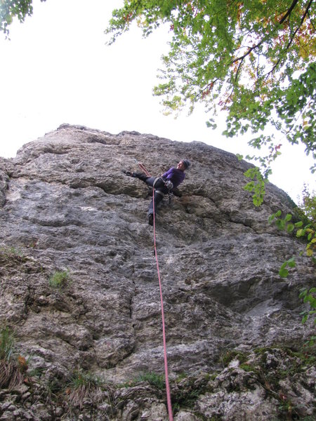 Fanny demonstrating proper technique for the crux. It's a BIG pull to the next hold.