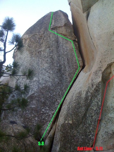 Right route on the far left slab right next to Ant Line 5.11