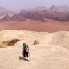 Descending off the summit of Jebel Khazali after climbing Sabbah's Route (III, 5.6), Wadi Rum, Jordan, March 2012