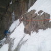 Noah McKelvin following the second pitch traverse into Eubank's Chimney on 10/20/12.